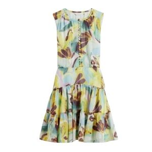 Ted Baker London Ellain Printed Tier Mini Dress in Teal Multi Size US 4